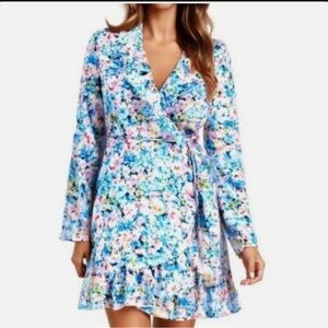 NWOT Bar III Women's Floral-Print Ruffled Tie-Waist Wrap Dress